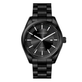 Minimalist men's quartz watch with black stainless steel strap and date window - Silver Black