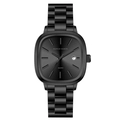 Minimalist all-black quartz business watch for men with stainless steel strap and date window - Black Markers Black