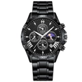 Men's VAVAVOOM chronograph watch in sleek black stainless steel with moon phase display - Silver Hands Black Chain