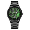 Orologio sportivo da uomo in acciaio nero con design a cerchione e dettagli verdi - Nero & Verde (LT01)