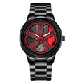 Orologio luminoso da uomo design cerchio auto con cinturino in metallo nero spazzolato - Nero & Rosso (LT01)