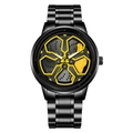 Orologio sportivo nero da uomo con quadrante a mozzo auto e pinza freno gialla - Nero & Giallo (LT01)