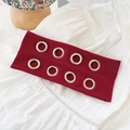 Fashionable burgundy paisley headband featuring stylish silver metal eyelet decorations - Solid Wine Red