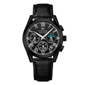 All-black multi-function men's watch with crocodile-pattern leather strap and roman numerals - All Black Style