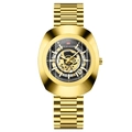 Orologio automatico scheletrato da uomo in acciaio inossidabile dorato con cassa ovale - Oro