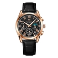 Multifunction men's quartz watch with rose gold case, black dial, and leather strap - Rose Gold Case Black Dial Black Strap