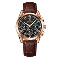 Men's multifunctional watch with rose gold case, black dial and brown leather strap - Rose Gold Case Black Face Brown Strap