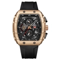 VA VA VOOM Herrenuhr in Tonneau-Form mit Roségoldgehäuse und schwarzem Silikonarmband - Roségold Gehäuse Schwarzes Zifferblatt (2841FH)