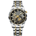 Men's skeletal watch with two-tone silver and gold steel strap and business design - Gold & Silver