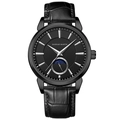 Hannah Martin all black business watch for men with crocodile leather strap and moon phase - Black