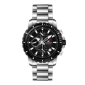 Men's silver stainless steel chronograph watch with black dial and calendar display - 2781-Y / Silver