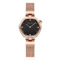 Minimalist hexagonal women's watch with rose gold mesh strap and black ripple dial - Rose Gold Black Face