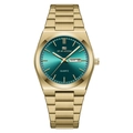 Orologio al quarzo da uomo con cinturino in metallo dorato, quadrante verde scuro e data - Oro Verde