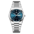 Orologio al quarzo in acciaio inossidabile argento con quadrante blu e data e giorno - Argento Blu