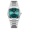 Montre à quartz en acier inoxydable argenté avec cadran bleu-vert et guichet jour et date - Argent Vert