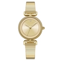 Reloj de cuarzo dorado para mujer con esfera redonda y correa de malla metálica flexible - Dorado