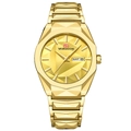Goldene Herrenuhr mit facettiertem Armband, Doppelkalender und wasserdichtem Stahlband - Streamer Gold (2941J)