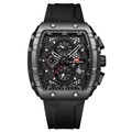 Reloj de cuarzo para hombre en forma de tonel con caja color plomo y correa de silicona - Caja Gris Oscuro Esfera Negra (2841HH)