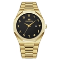 Orologio da uomo in acciaio dorato con lunetta ottagonale, quadrante nero e datario - Stile Oro (2932HJ)