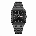 Reloj de cuarzo cuadrado para hombre en metal negro con esfera texturizada y fecha de día - Negro