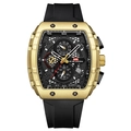 Reloj deportivo para hombre tipo tonneau dorado con correa de silicona negra y esfera de nido - Caja Dorada Esfera Negra (2841JH)