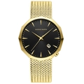 Men's gold stainless steel watch with dodecagon case, black dial, and mesh band - Dodecahedron Gold Black Style (1541J) / Gold Color Black