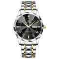 Men's two-tone quartz watch featuring a black dial and diamond-cut steel bracelet - Black Gradient Gold