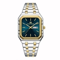 Reloj de hombre cuadrado con esfera azul y correa de acero bicolor plata y oro - Azul Dorado