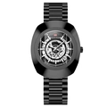 Orologio scheletrato da uomo in acciaio inossidabile nero con cassa ovale e movimento al quarzo - Nero