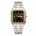 Reloj de negocios para hombre con esfera cuadrada negra y correa de acero en plata y oro - Negro Degradado Oro