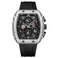 VA VA VOOM Men's Tonneau Quartz Watch with Silver Case and Black Rubber Strap - Silver Case Black Dial (2841YH)