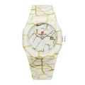 Orologio ottagonale bianco con trama marmo dorata, movimento al quarzo e data - Motivo Marmo Bianco Oro (2891-BJ)