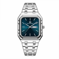 Reloj cuadrado para hombre de acero inoxidable con esfera azul y correa de acero plata - Plata Azul