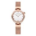 Elegant rose gold hexagonal watch for women with white wave dial and mesh strap - Rose Gold White