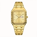 Montre homme d'affaires avec cadran gaufré doré et bracelet à maillons en acier - Or