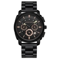 Men's chronograph watch in all black steel with rose gold markers and date window display - Black And Rose Gold (1453FH)