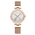 Reloj de cuarzo para mujer en oro rosa con correa de malla y esfera blanca solar - Oro Rosa/Esfera Blanca (1571B-WFF)