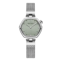 Hannah Martin thin hexagonal watch with green wave dial and silver mesh strap - Silver Green Face