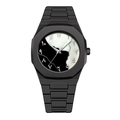 Reloj de cuarzo octogonal negro mate para hombre con números árabes y esfera de nácar - Estilo con Marcadores Plateados