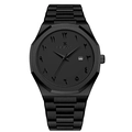Orologio da uomo impermeabile in acciaio nero opaco con numeri arabi orientali e data - Stile Nero Opaco (2932HH)
