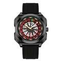 Men's casino theme watch with black tonneau case and roulette dial on rubber strap - Black Case Black Strap (2971H)