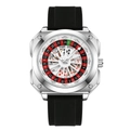 Creative casino roulette dial watch with silver square case and black rubber strap - Silver Case Black Strap (2971YH)