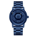 Deep blue magnetic ball watch for men with Roman numerals and metal link strap - Blue