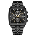 Orologio business da uomo con quadrante quadrato nero e cinturino in acciaio inox - Stile Nero Oro (2951JH)
