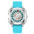 Men's casino roulette watch with blue silicone strap and silver square steel case - Silver Case Bright Blue Strap (2971YL)