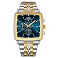 Orologio uomo business con quadrante blu quadrato e cinturino bicolore in acciaio - Stile Bicolore Blu (2951LAN-SAN)