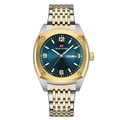 Reloj de negocios para hombre con esfera azul, doble calendario y brazalete bicolor - Bicolor Dorado Esfera Azul (2921LAN-SAN)