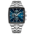 Orologio da uomo d'affari con quadrante quadrato blu e cinturino in acciaio inox - Stile Tutto Argento Blu (2951LY)