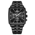 All-black square chronograph watch with stainless steel strap and calendar display - All Black Style (2951YH)