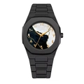 Reloj de cuarzo negro mate con bisel octogonal y números arábigos-índicos - Estilo con Marcadores Dorados